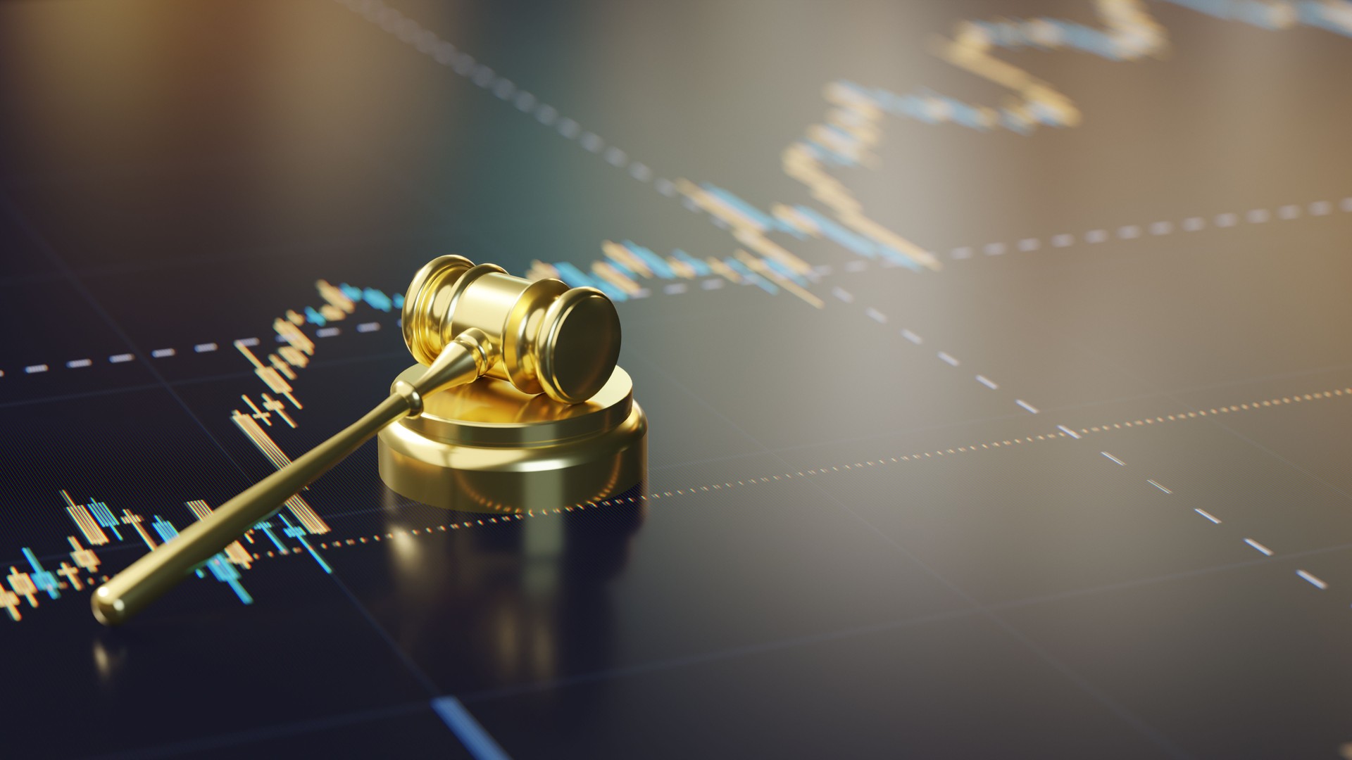 Court Gavel on Financial Chart Background
